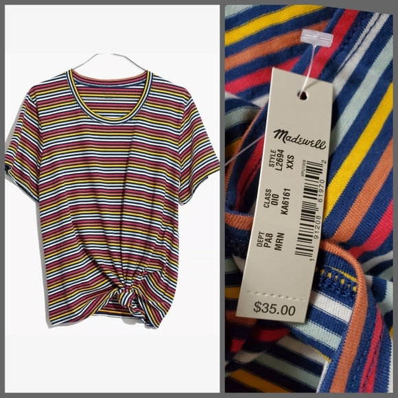 Madewell Rainbow Stripe Knot front Short Slv Tee - Picture 2 of 7